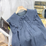 Lotus-Side Doll-Collar Wick Long-Sleeved Shirt Women's Autumn Design Small French Retro Chic Folded Clothes