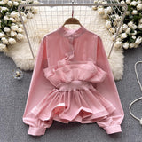 French Light Luxury Famous High-End Bubble Bubble Sleeve Shirt Women Autumn Waist Lotus Leaf Side Design Niche Super Fairy Top