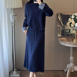 KANING French Lazy Sweater Set Autumn And Winter New Loose Temperament Thin Knitted Skirt Two-Piece