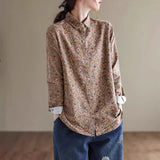 2026 Spring New Large Size Broken Flower Long-Sleeved Shirt Lady Shirt Cotton Top