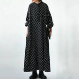 Spring And Autumn New Female Style Simple Refreshing Long Sleeves Collict Splicing Wave Point Pattern Dress Dress