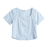 2026 Summer Design Sense Collar Short-Sleeved T-Shirt Women's Fish Bone Line T-Shirt Umbilly Umbilly Short Floral Blouse