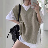 KANING's New Autumn And Winter Korean Version Of The Loose V-Collar Knitted Vest Women Wear Sleeveless Sweater Vest Shoulders