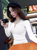 Pure Sexy Hot Girl In Korean Button Thread Long-Sleeved T-Shirt Girl Spring And Autumn Korean Version Of The Bottom Shirt Top Woman