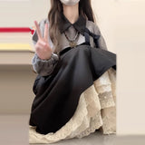 French Black Long-Sleeved Dress Women's Autumn And Winter 2025 New Small Man Into Autumn A Complete Set