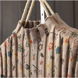 Vintage Print Half-High-Neck Sweater Skirt 2026 Autumn Long Loose Large-Size Cotton Thread Bottom Knitted Shirt