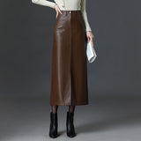 2025 Autumn And Winter High-Rise Straight Body Half Dress Female Version Of Fashion Large Size PU Leather Skirts Thin Dress
