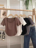 Pure Fashion French Small Sexy Pure Color Short-Sleeved T-Shirt Girl Summer Collar Umbilized Bottom Women's T-Shirt Tide