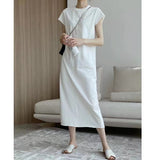 EADMO Summer Light Luxury Minimal Three-Dimensional Split Line Design Sense After The Opening Of Leisure Lanky Long Dress Dress