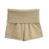 Autumn Maillard Wear Temperament Shoulder Sweater Oblique Shoulder Design Loose Knit Shirt Shorts Two Sets Of Women