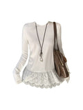 French Retro Lace Bottom-Up Women 2026 New T-Shirt Stacked Commuting Thin Sleeve Top