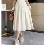 KANING Knitted Wool Skirt Half-Dress 2026 Autumn And Winter New Long Thicker Folding Skirt