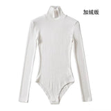 Tight-Tight High-Necked Long-Sleeved-Joined Women With Solid-Color Threaded T-Shirt T-Shirt Tops