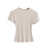 Summer Shoulder Ant Waist T-Shirt Thread Solid Color Foundation Repair Bottom Wide Edge Round Neck Bottom