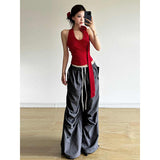 Fashion Magenta Red Sexy Hottie Hanging Neck Sleeveless Vest Women Autumn And Winter New Repair In A Niche Top