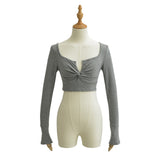 Pure-Want Summer Collar Low-Chest Knot Sports Top Short Horn Sleeve Fashion Niche T-Shirts Thin