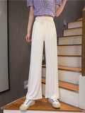 Autumn Thin Ice Broad Leg Pants Women High-Waist Loose Thinning Feeling In The Tide Students Slack Straight Trousers