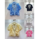 Heavy Industry Nail Beads Diamond Glide Design Sweet Wood Ear Lace Splicing Hook Hollow Short Lace Shirt Woman
