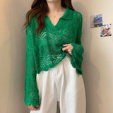Kaning Hollow Design Hooded Long-Sleeved Knitted Shirt 2026 Autumn And Summer New Horn Sleeve Hottie Top Girl