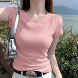 2026 Simple Temperament Round-Neck Short-Sleeved Female Slimming Commuting Korean Women's Top Dress