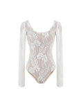 Fashion New Lace Splicing Long Sleeve Crobrate Crobrate Yarn Net Hollow Hook Babes Conjoined Shirt