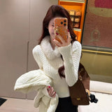 Kaning Fur Collar Blouse T-Shirt Knitted Sweater 2026 Autumn And Winter New Lazy Wind To Close The Waist With Knitted Shirt
