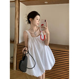 Holiday Wind U Collar Solid Color Sling Vest Dress Female Summer Temperament Relaxed Leisure Bareback Bud Short Skirt