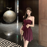 Purple Heavy Industry Hanging Neck Slings Bra Dress Women Summer French Famous Temperament Wrinkle Waist Thin Skirt
