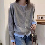 KN Fake Two Knitted Shirt Sweater Women 2026 New Autumn And Winter Round Collar Slimming Thin Women's Top