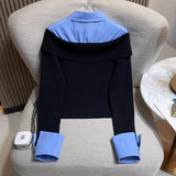 One-Word Shoulder-To-Shoulder Two-Piece Shirt Collar Top In The Spring 2025 New High-Intellectual College Style Slim Thin Knitwear