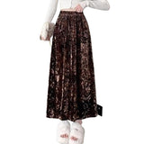 Autumn And Winter New Golden Velvet Dye Tight Waist Half-Dress Woman Retro Style High-End Thin Color Long Dress