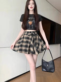 Large-Size Retro High-End Lattice Half-Dress Girl Hottie High-Waisted Strap A-Shaped Skirt With Thin Short Skirt