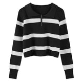 Shopping Mall Withdraws The Ribbon 2025 Spring And Autumn Korean Version Of Polo Striped Sweater Women Loose Retro Knitwear Tide