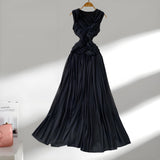 Small-Round Fashionable Ocean Air Knotted Net Collar Dress Women Autumn Waist Thin Swollen Dress Elegant Dress