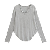 Fashion Hottie Summer Lazy Loose Mask T-Shirt V Collar Sunscreen Tops Slim Comfortable Round Hem Bottom Shirt