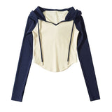 Pure Hot Babes Bumped Into The Shoulder Sleeve Rope Hooded Long Sleeves Straight T-Shirt Under The Curved T-Shirt