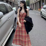 Summer Women's Fried Street Dress 2025 New Red White Temperament Lattice Splicing Lace-Side Sling Skirt