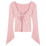Pure-Style Hottie Sexy Strap Long-Sleeved T-Shirt Girl Spring And Autumn New Irregular Horn Sleeve Short-Sleeved Top