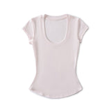 Pure Breeze Summer Cool U Collar Short-Sleeved T-Shirt Thening Waist Thin Bottom Half-Sleeved Top Sexy Comfortable