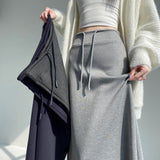 Grey Sports Skirt Women Spring And Autumn New High-Waist Straight Open Fork A-Style Half-Dress Pendant Skirt Long Skirt