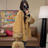 2025 Winter New Two Sides Wearing Lamb Wool Coat Women's Long Fur Locomotive Clothing Thicker Warm Coat