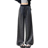 Summer Leisure Style Thin Lattice Pocket Loose Broad Leg Pants Fashion Women's Hanging Trousers Korean Version Of Drawstring Drag Trousers