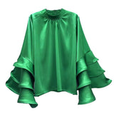 Fashion Elegant Temperament Commuting Lotus Horns Sleeves With Autumn Dress High-End Shirt Women's Top