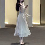 2 Versions Of The 2026 Summer Chiffon French V Tie With Large Skirt White Moon Dress Tide