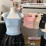 Fashion Heavy Industry Hot Diamond Hanging Neck Sling Vest Women Summer Sweet Spicy Wind With Chest Pad Short Mesh T-Wear Tide