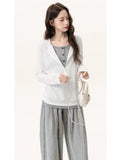 Snow Cotton Korean Autumn And Winter Sweet Wind And Fake Two Spliced Long-Sleeved T-Shirt Women's Top Half Open Collar Small Fragrant Blouse