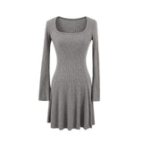Autumn And Winter Pure Lust Wind Knitted Collar Horn Sleeve Dress To Collect The Waist Of A Small Long Bottom Sweater Dress Is Thin