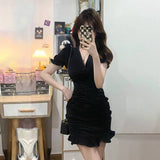 2025 Bubble Sleeve Dress Women's Summer Niche Unique Design High-End Fishtail Skirt Han