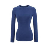 Spice Girls New Shoulder Round Neck Long Sleeve Elastic Waist T-Shirt Soft-Skinned Solid-Colored Back-To-Bottom Shirt