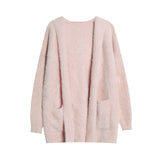 KANING Hooded Imitation Water Velvet Knitted Cardigan 2026 Autumn New Women's Long Languid Sweater Coat